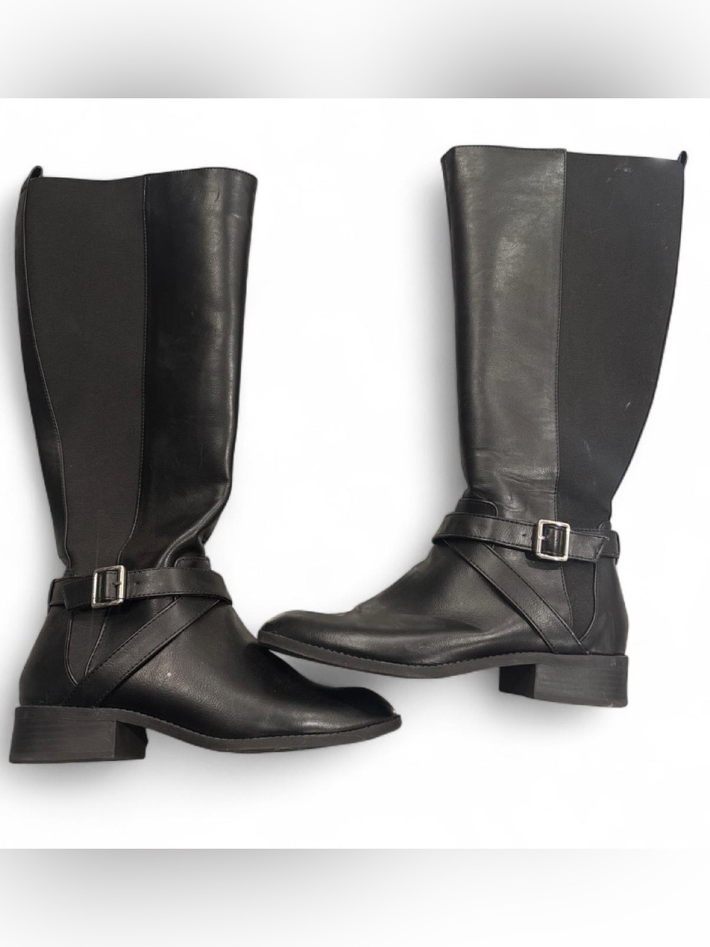 Kelly & Katie Black Leather Mid-Calf Buckle Riding Boots